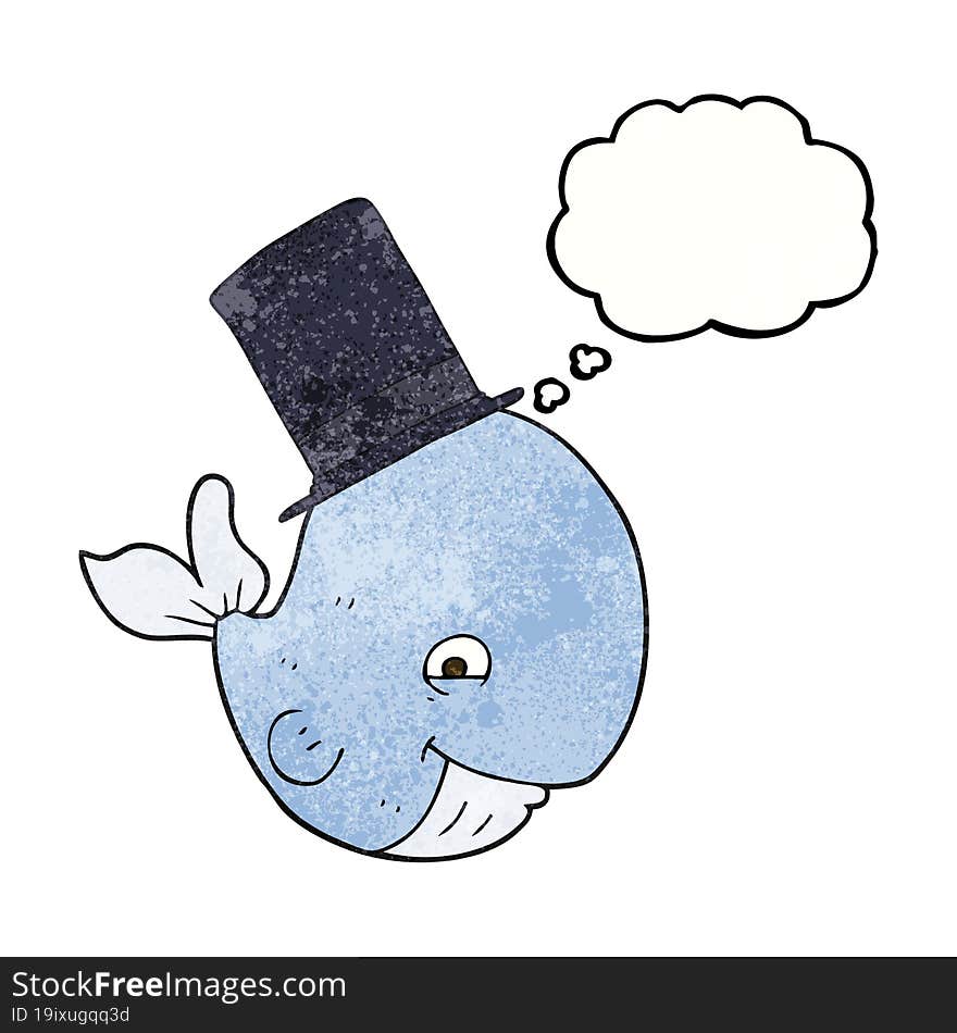 thought bubble textured cartoon whale in top hat