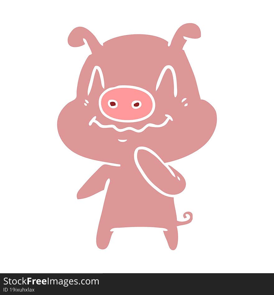 nervous flat color style cartoon pig