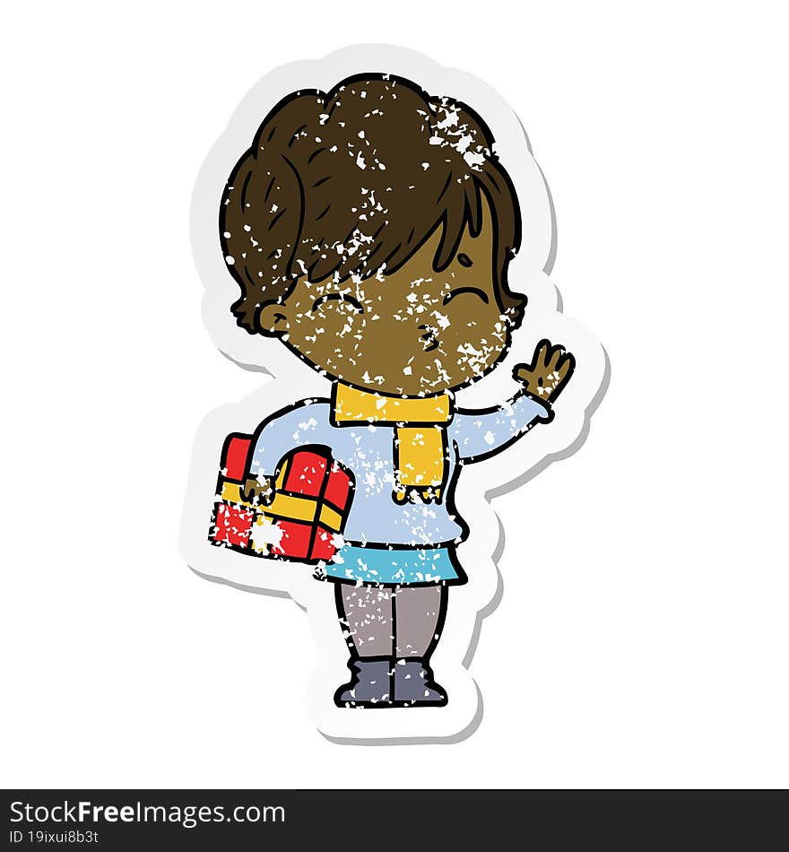 Distressed Sticker Of A Cartoon Woman Thinking