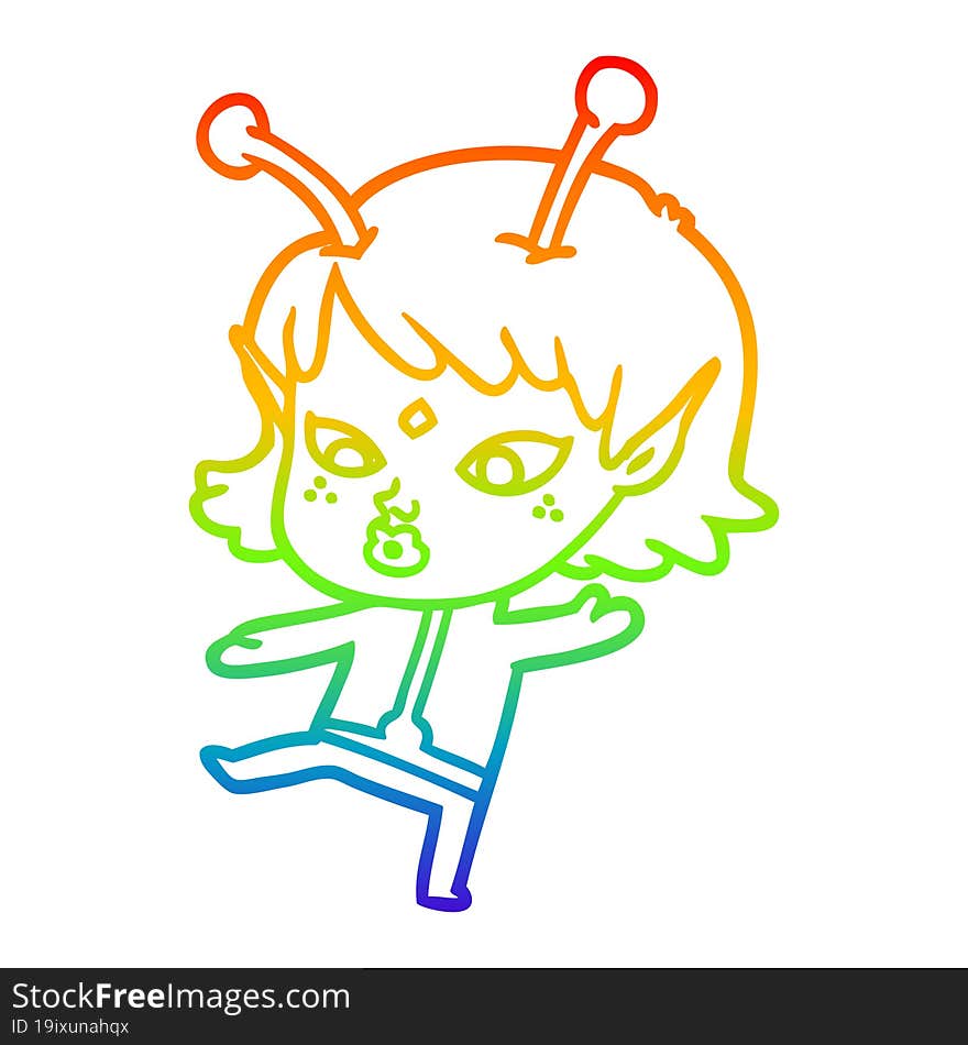 rainbow gradient line drawing pretty cartoon alien girl