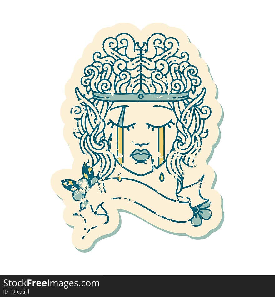 Retro Tattoo Style crying elf barbarian character face. Retro Tattoo Style crying elf barbarian character face