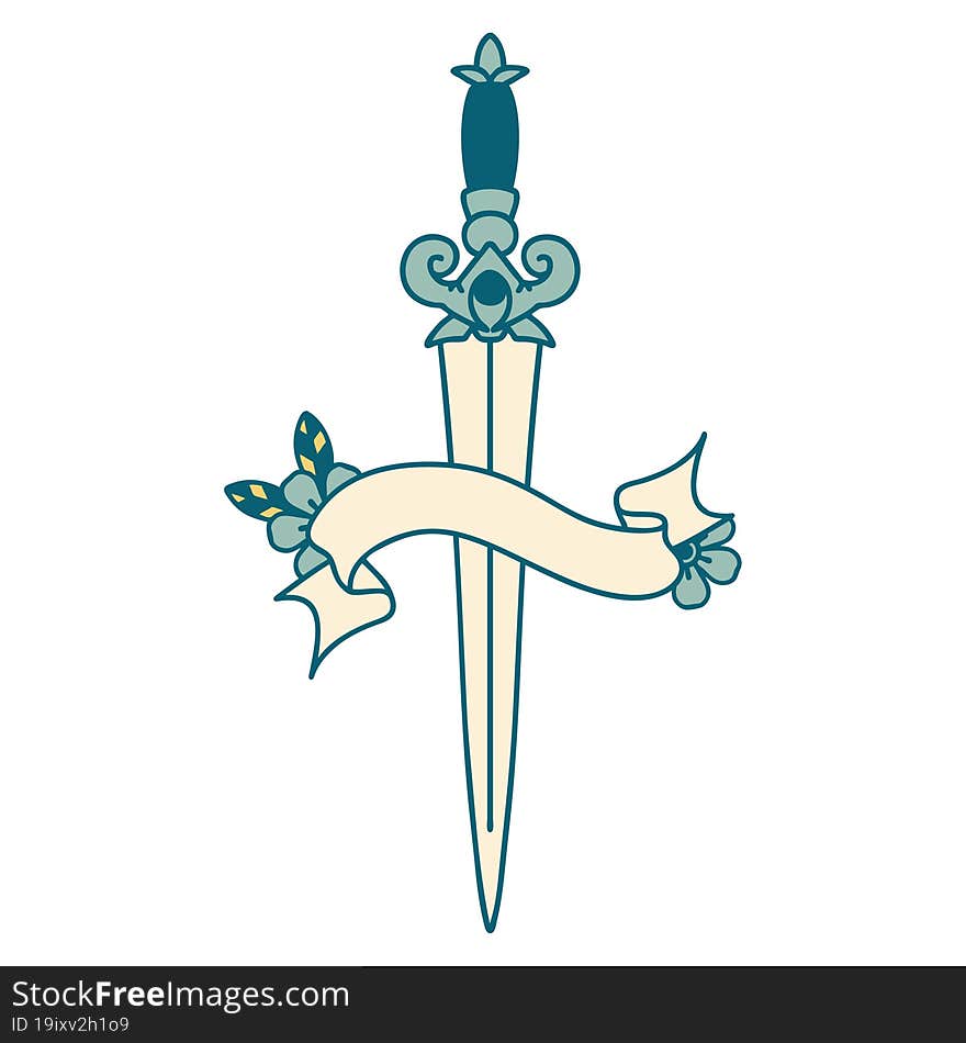 Tattoo With Banner Of Dagger