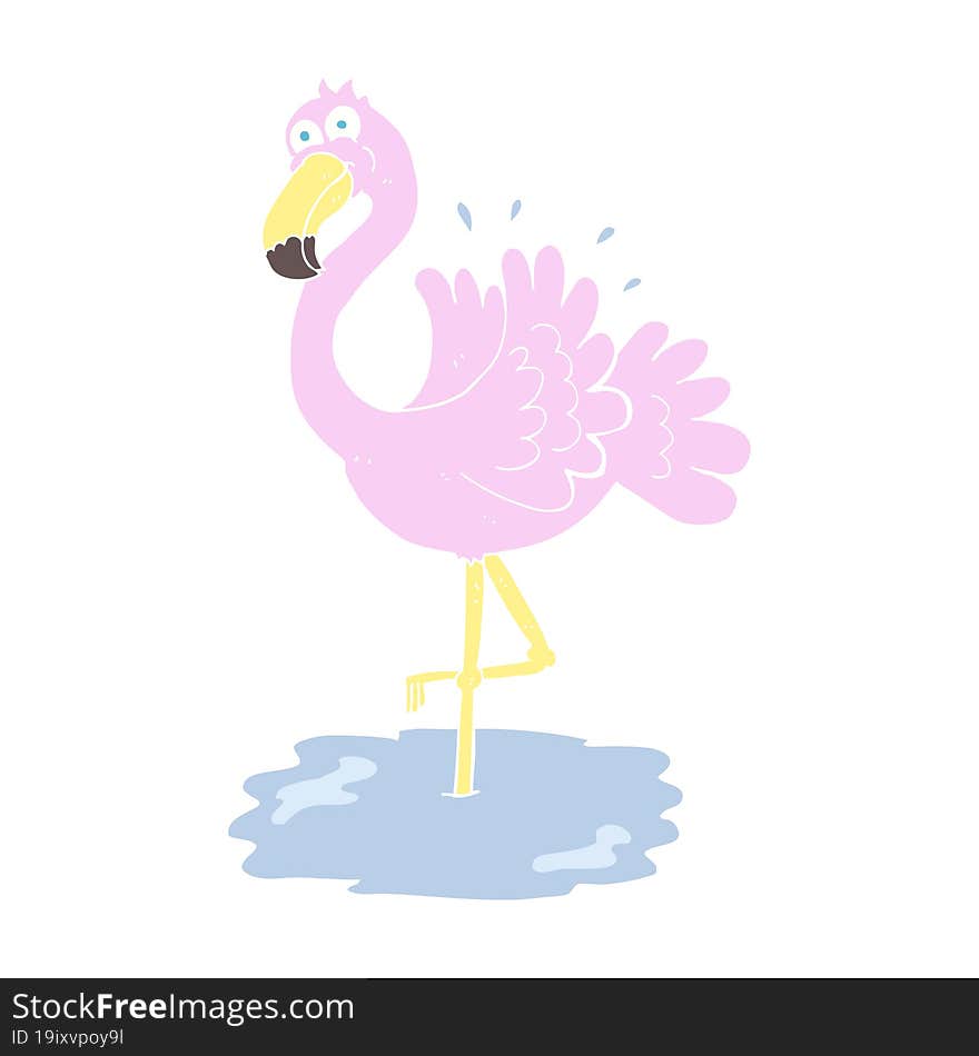 flat color illustration of a cartoon flamingo