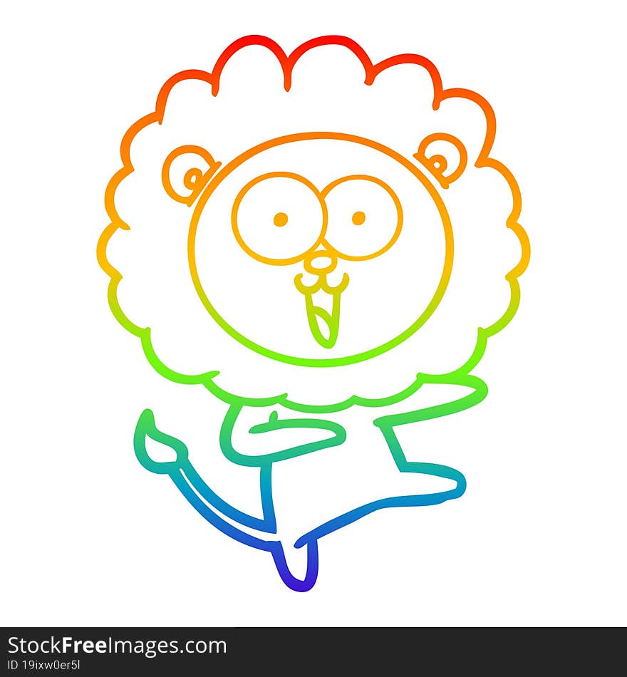 rainbow gradient line drawing happy cartoon lion