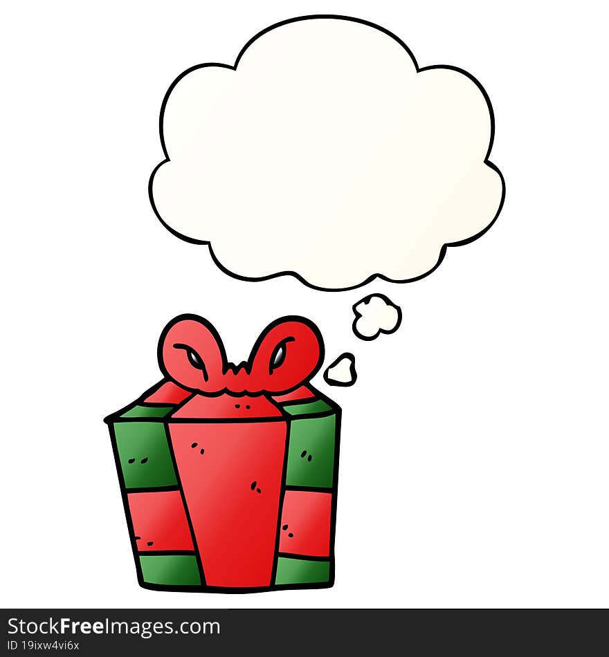 cartoon present with thought bubble in smooth gradient style