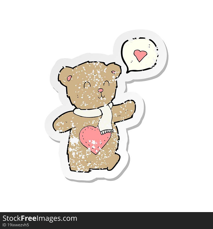 retro distressed sticker of a cartoon cute bear with love heart