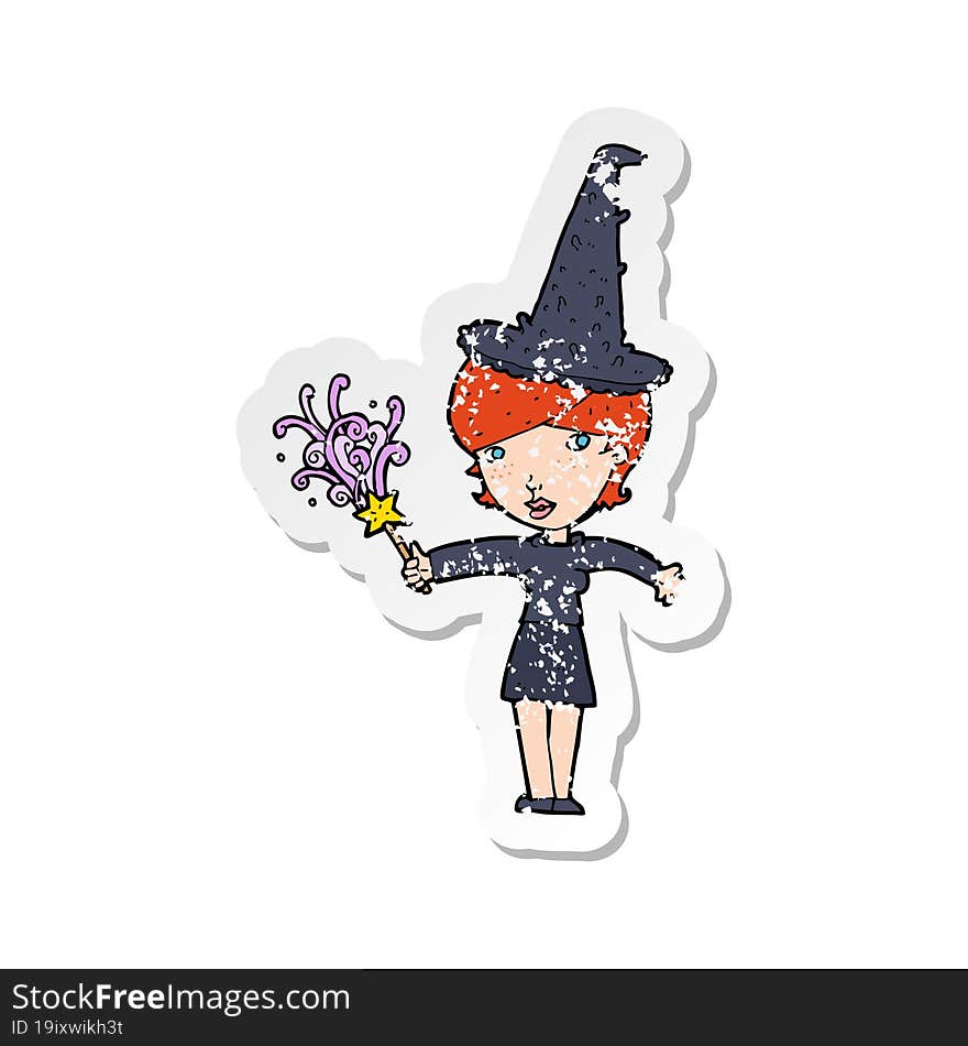 retro distressed sticker of a cartoon halloween witch