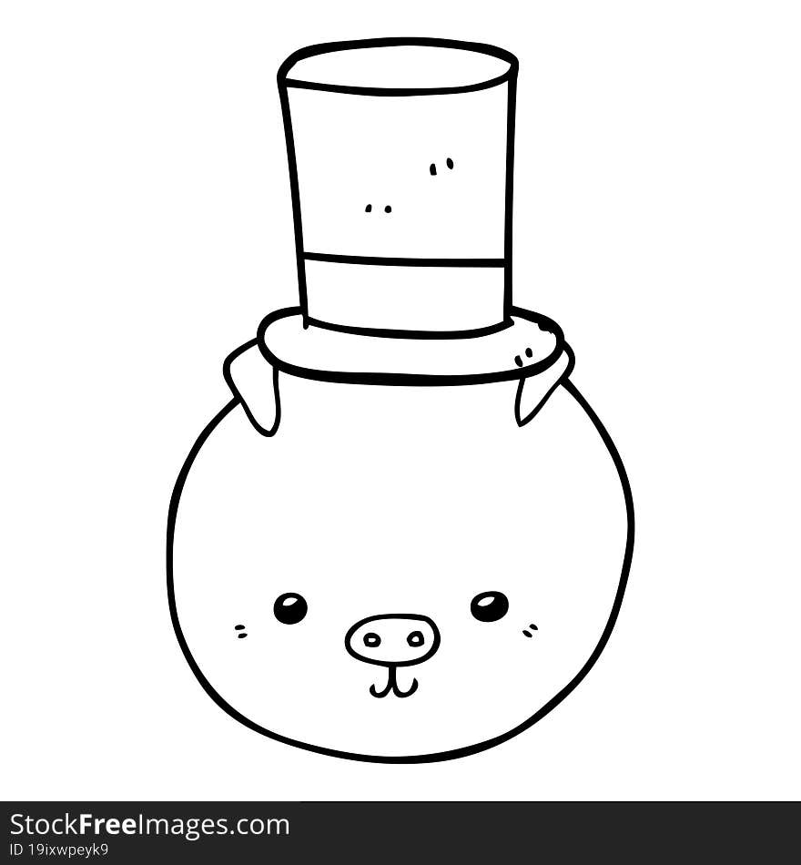 Cartoon Pig Wearing Top Hat