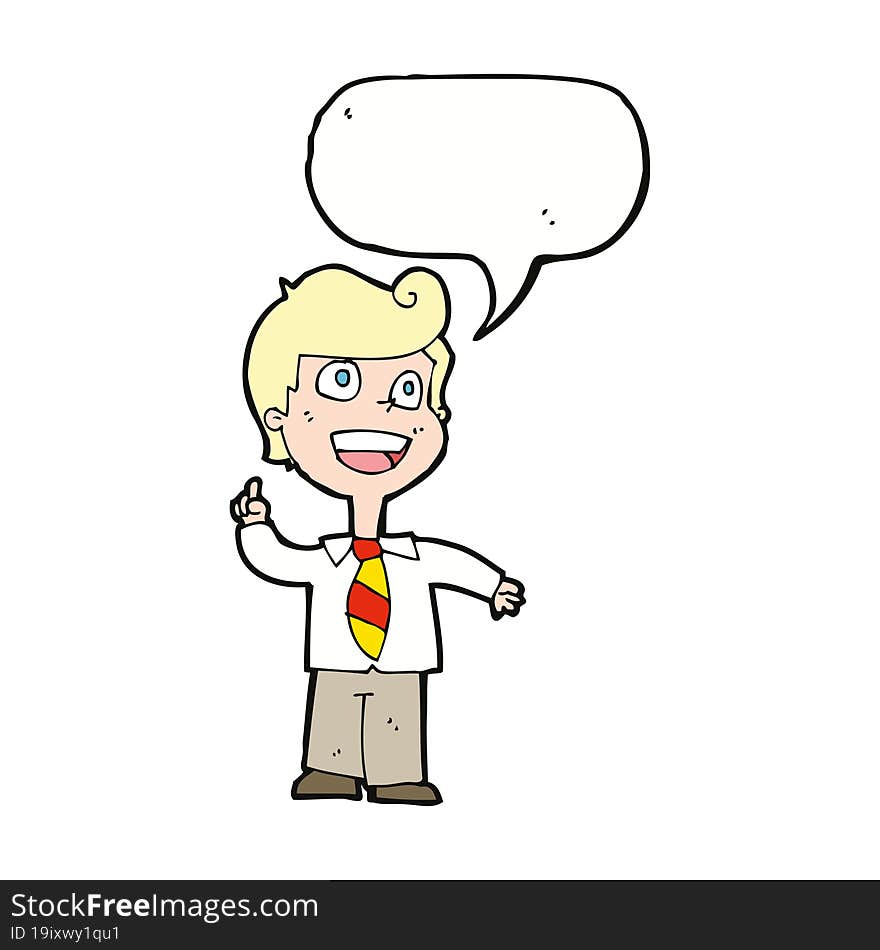 Cartoon School Boy Raising Hand With Speech Bubble