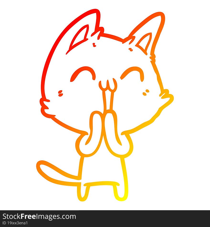 warm gradient line drawing of a happy cartoon cat