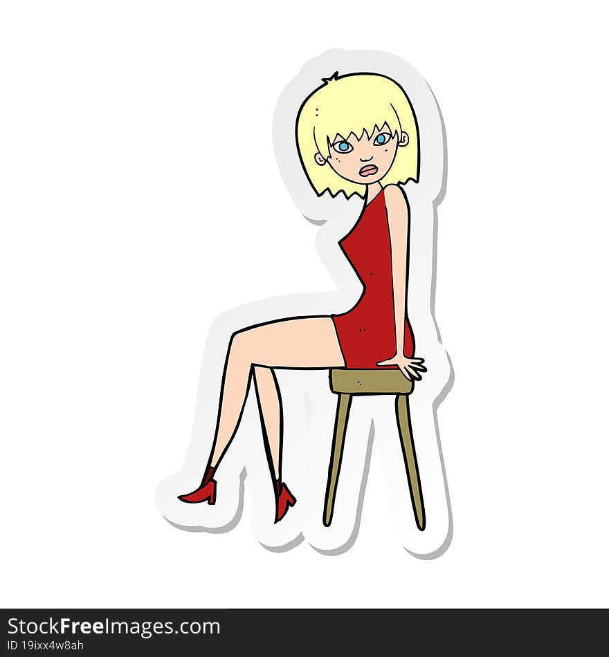 sticker of a cartoon woman sitting on stool