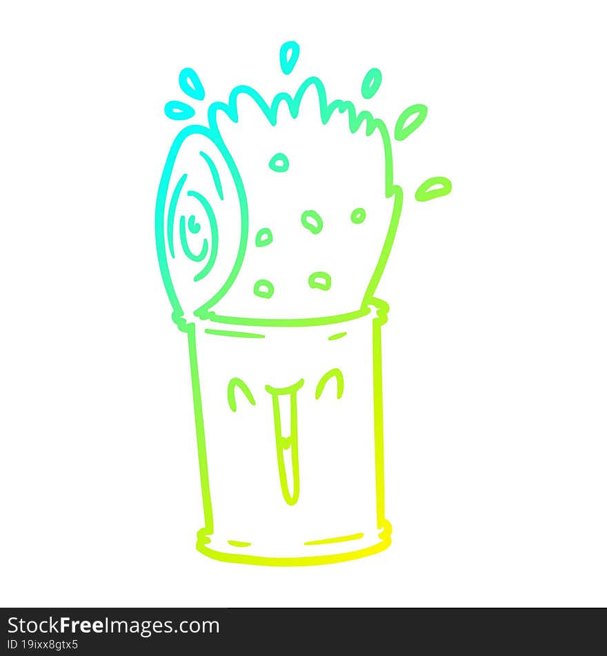 cold gradient line drawing of a cartoon happy exploding soup can