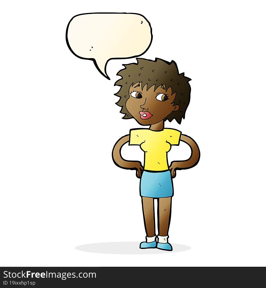 Cartoon Woman With Hands On Hips With Speech Bubble