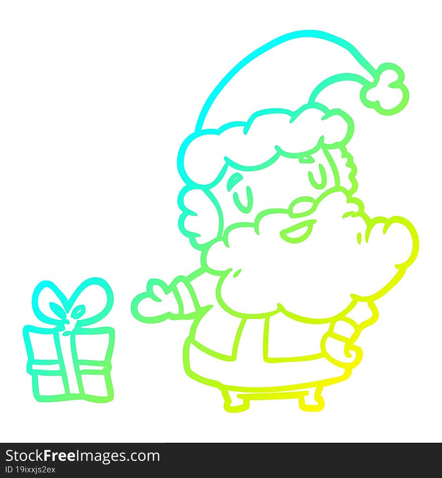 cold gradient line drawing of a santa claus with present