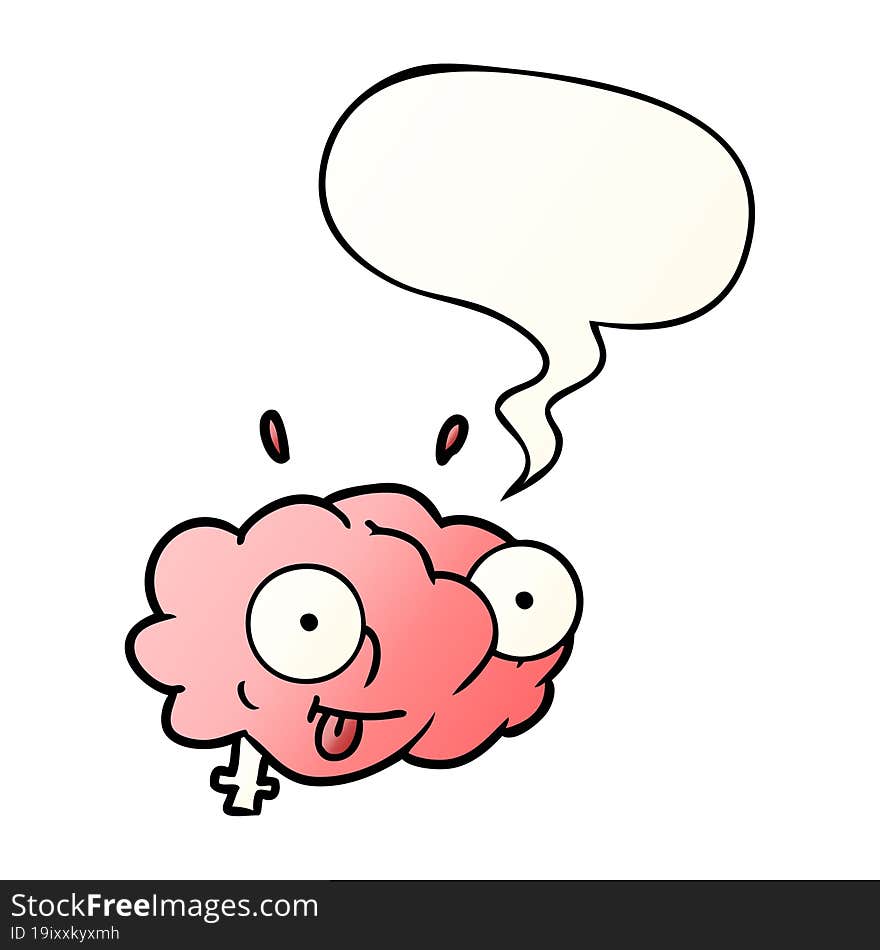 funny cartoon brain with speech bubble in smooth gradient style