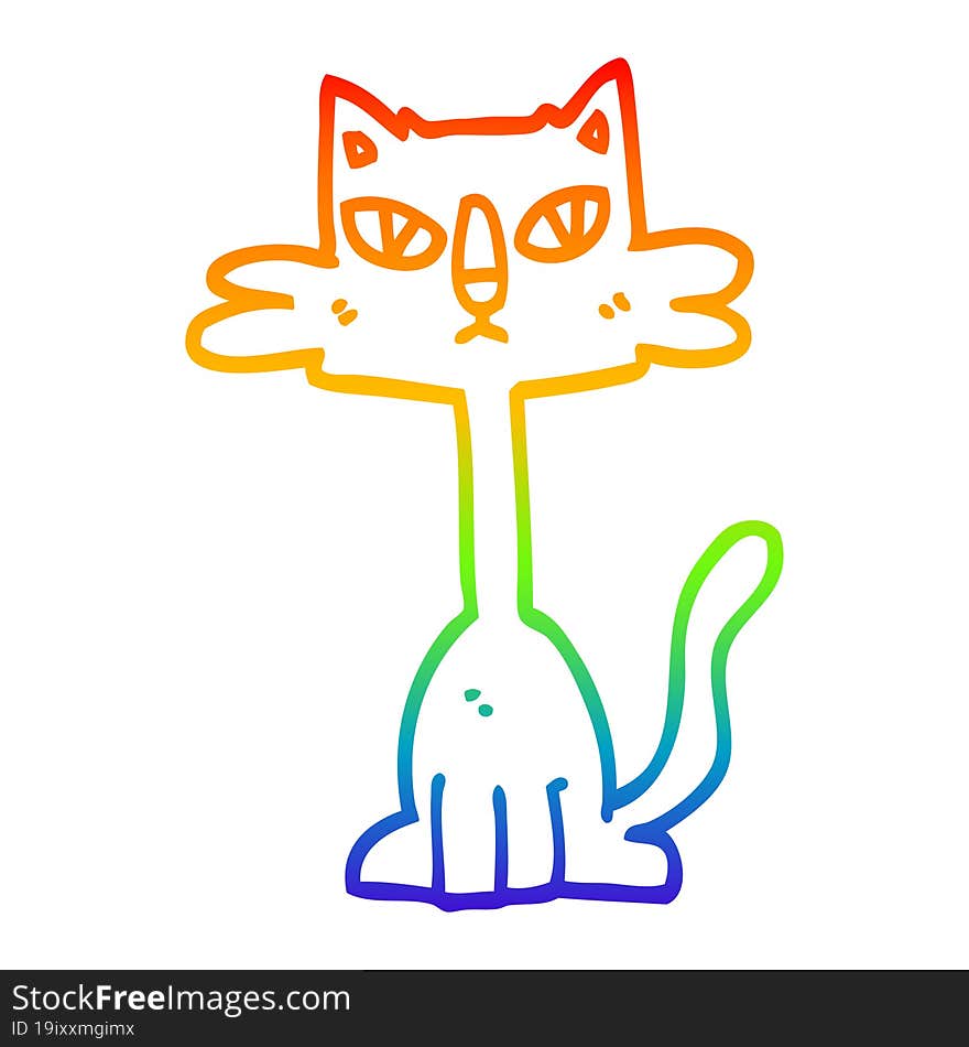 rainbow gradient line drawing cartoon funny cat