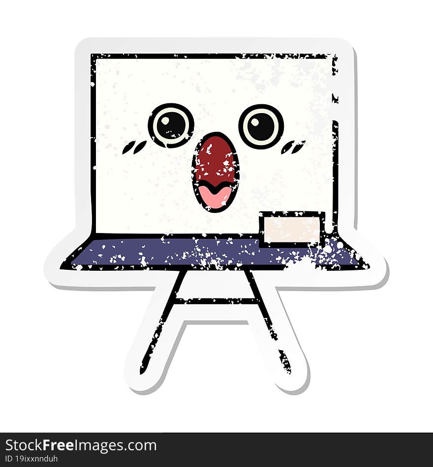 Distressed Sticker Of A Cute Cartoon White Board