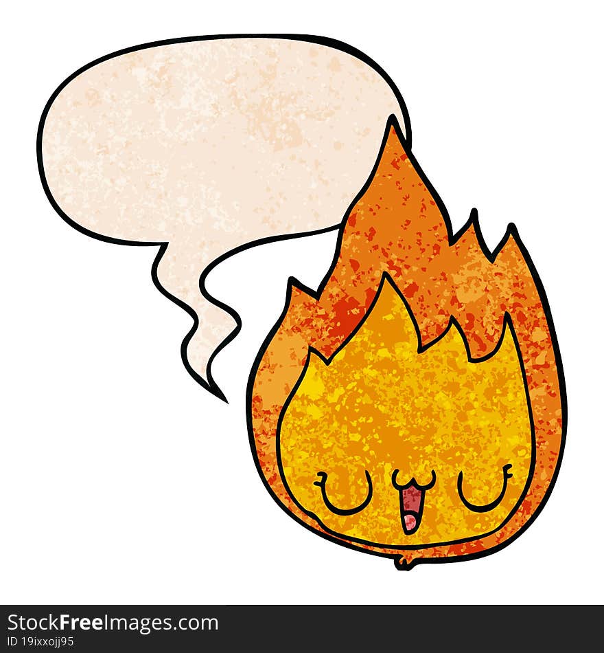 Cartoon Flame And Face And Speech Bubble In Retro Texture Style