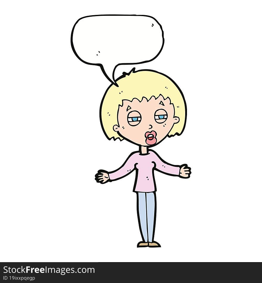 cartoon suspicious woman with speech bubble