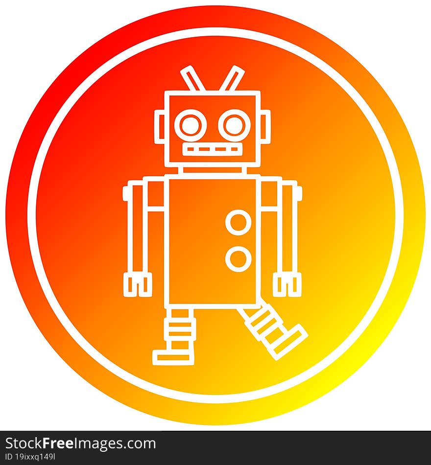 dancing robot circular icon with warm gradient finish. dancing robot circular icon with warm gradient finish