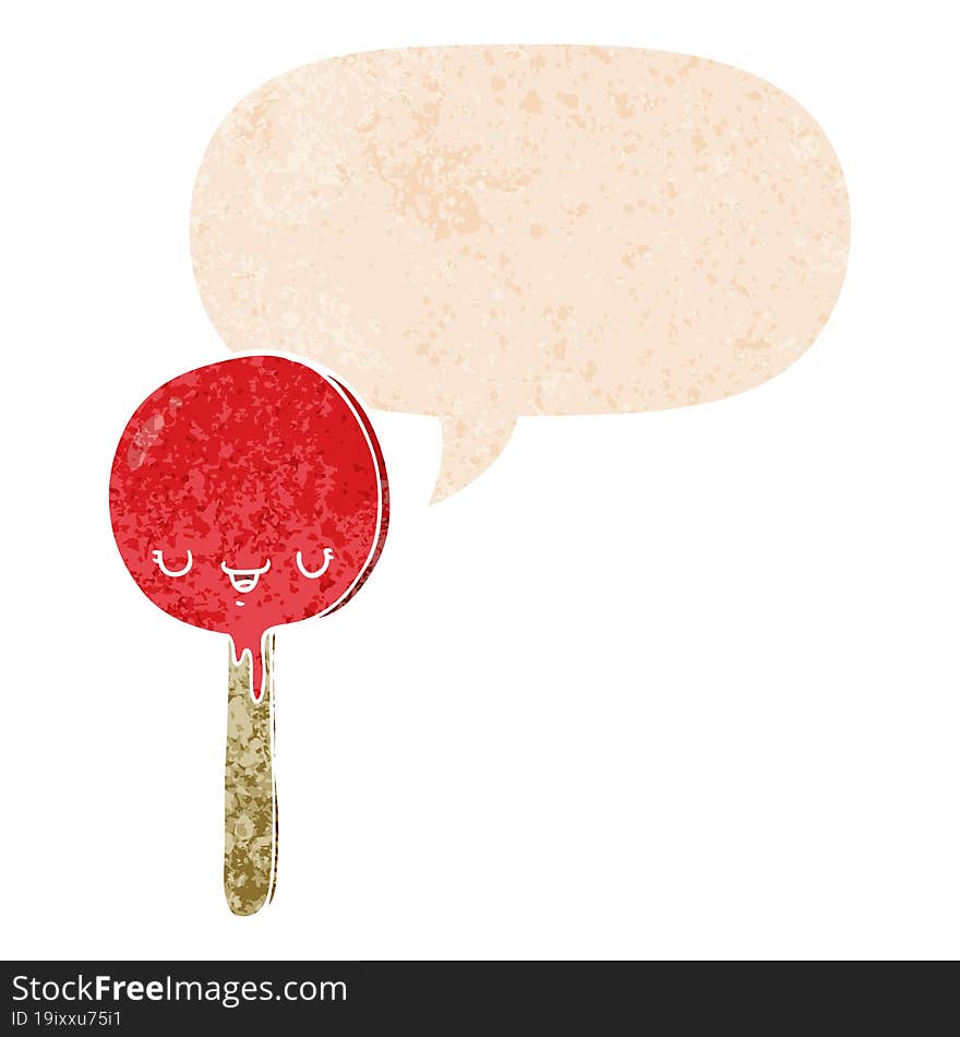 Cartoon Candy Lollipop And Speech Bubble In Retro Textured Style