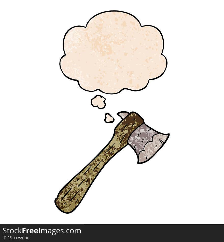 cartoon axe and thought bubble in grunge texture pattern style