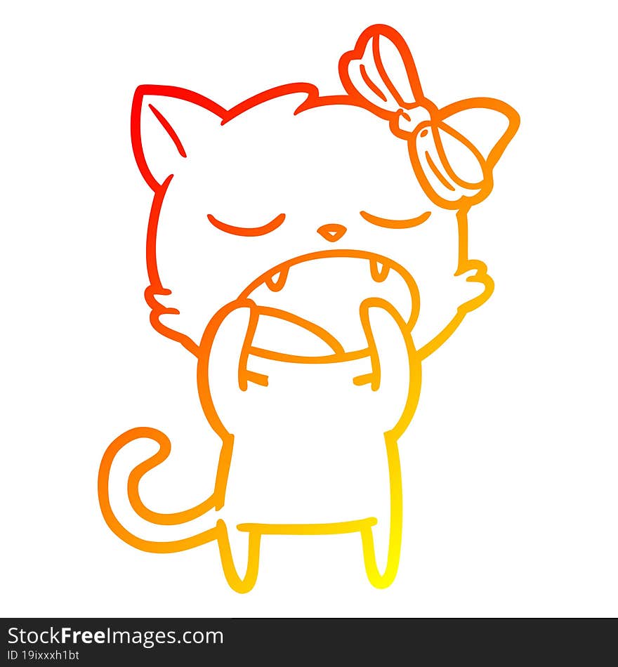 warm gradient line drawing cartoon yawning cat