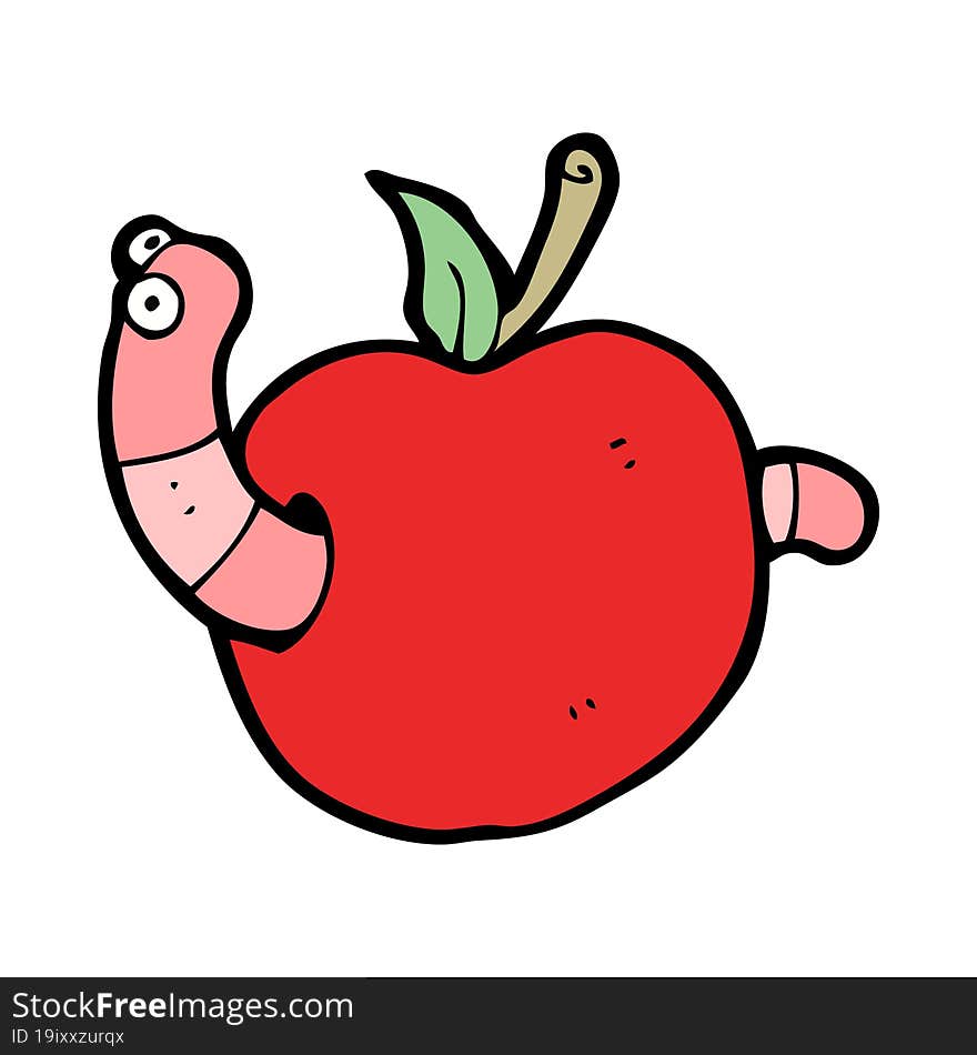 cartooon worm in apple