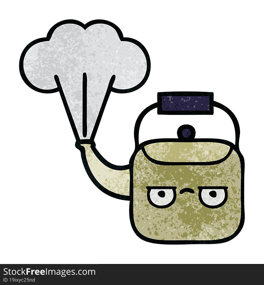 retro grunge texture cartoon of a steaming kettle