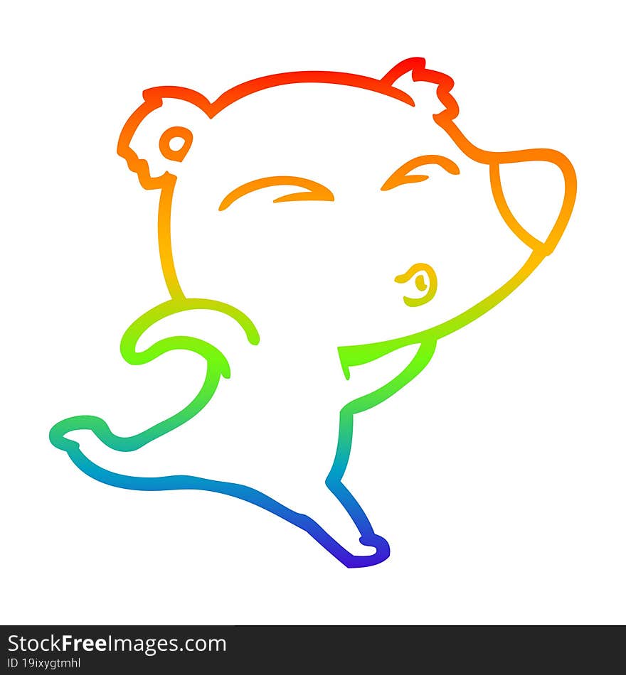 rainbow gradient line drawing cartoon whistling polar bear