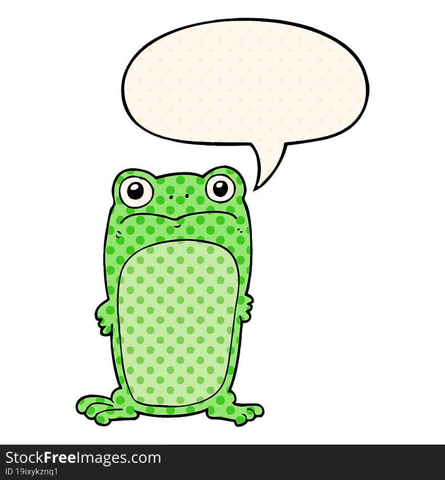 cartoon staring frog with speech bubble in comic book style