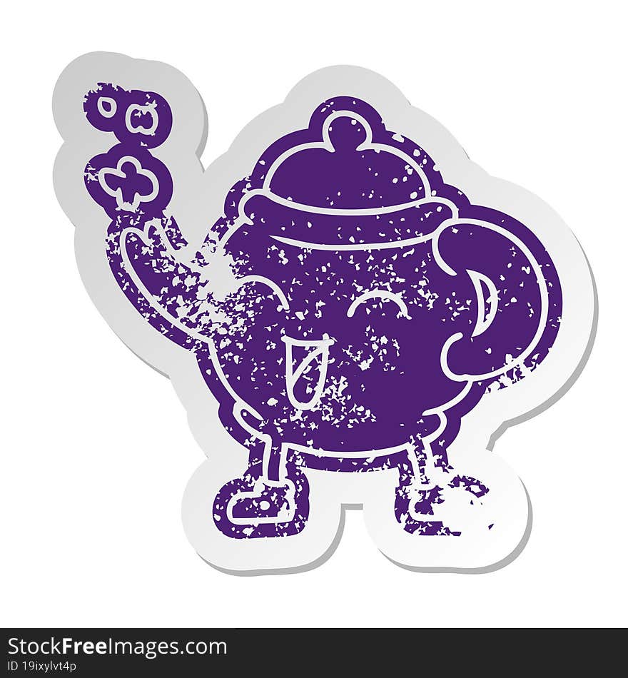 Distressed Old Sticker Of A Blue Tea Pot