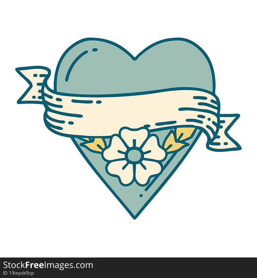 Tattoo Style Icon Of A Heart Flower And Banner