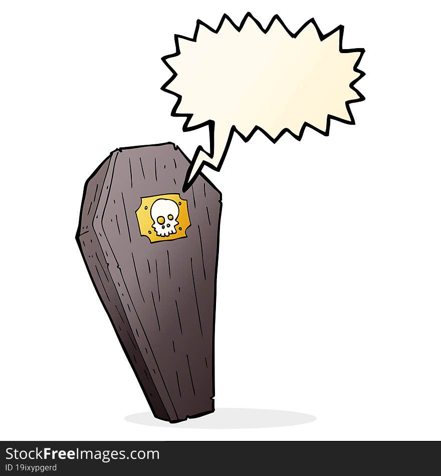 spooky cartoon coffin with speech bubble