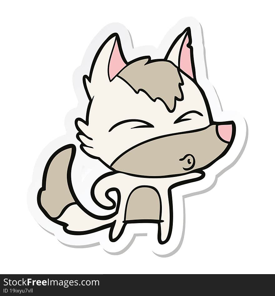 sticker of a cartoon wolf whistling