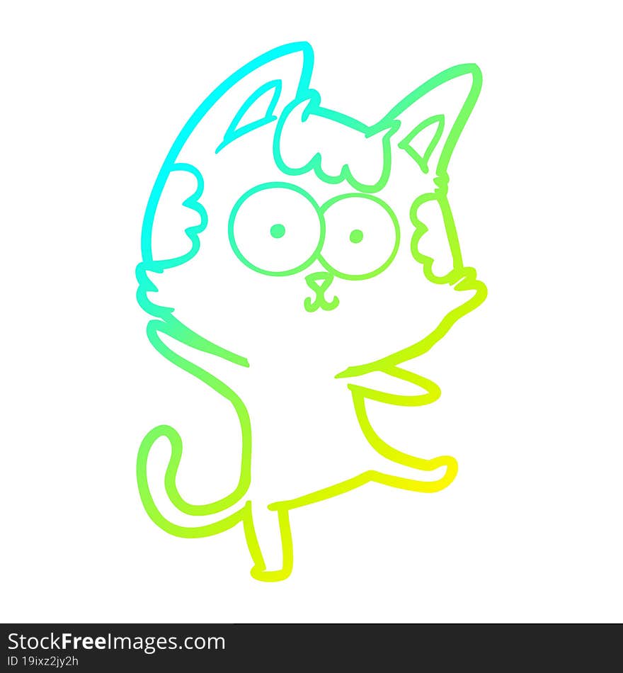 cold gradient line drawing happy cartoon cat dancing