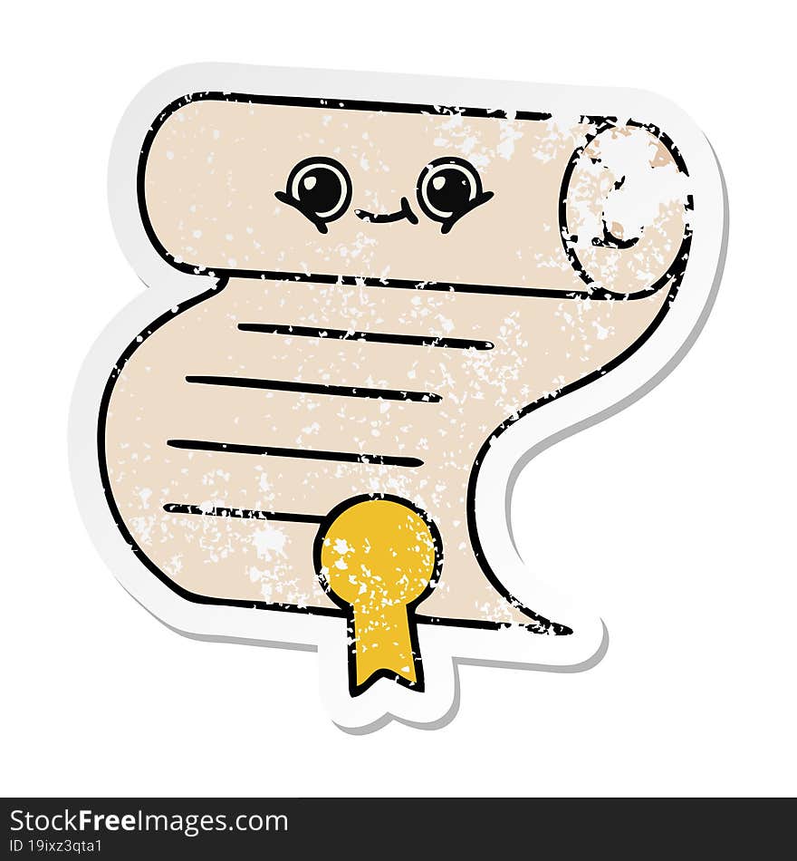 distressed sticker of a cute cartoon contract