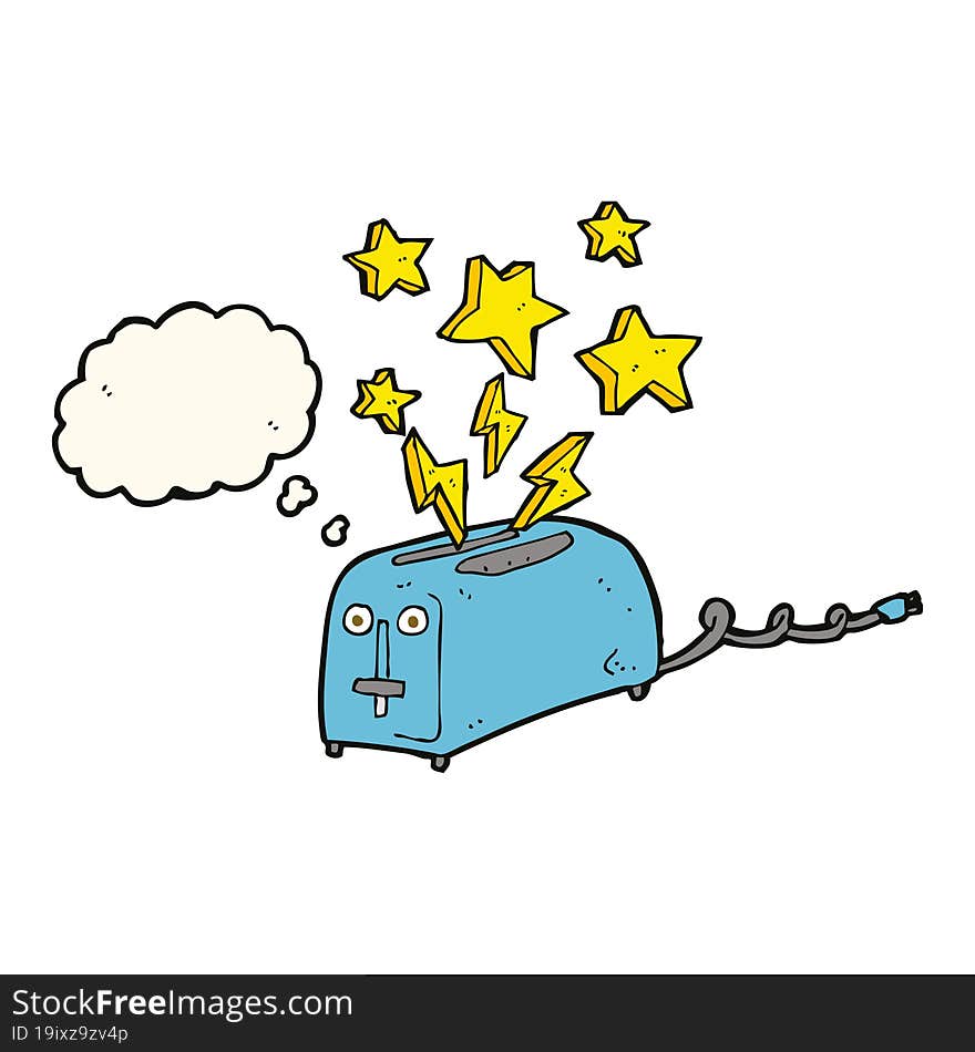 cartoon sparking toaster with thought bubble