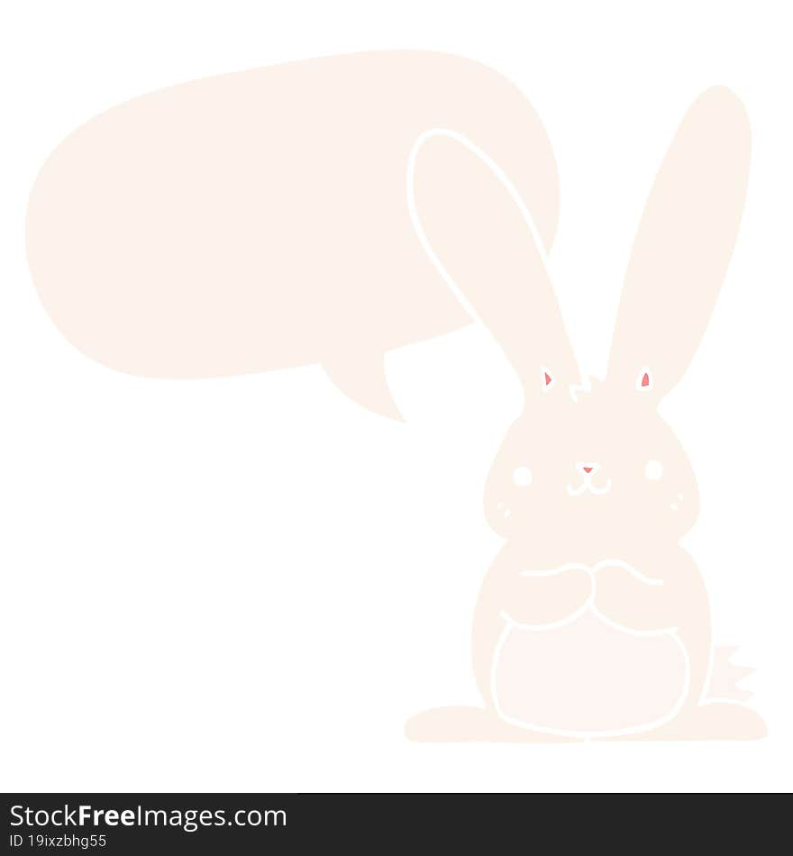 Cartoon Rabbit And Speech Bubble In Retro Style