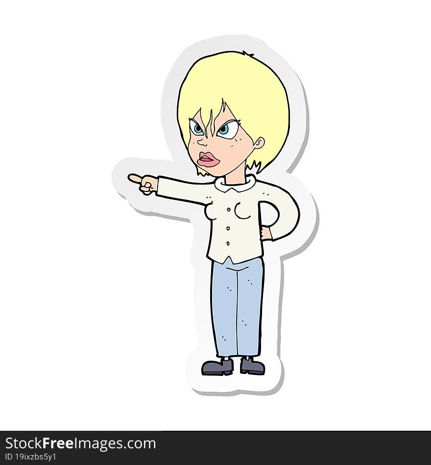 Sticker Of A Cartoon Woman Accusing