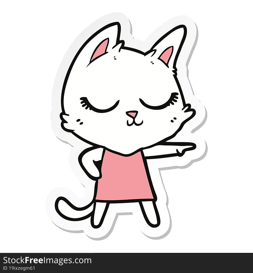 Sticker Of A Calm Cartoon Cat Girl Pointing