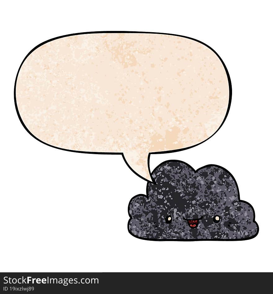 cute cartoon cloud and speech bubble in retro texture style