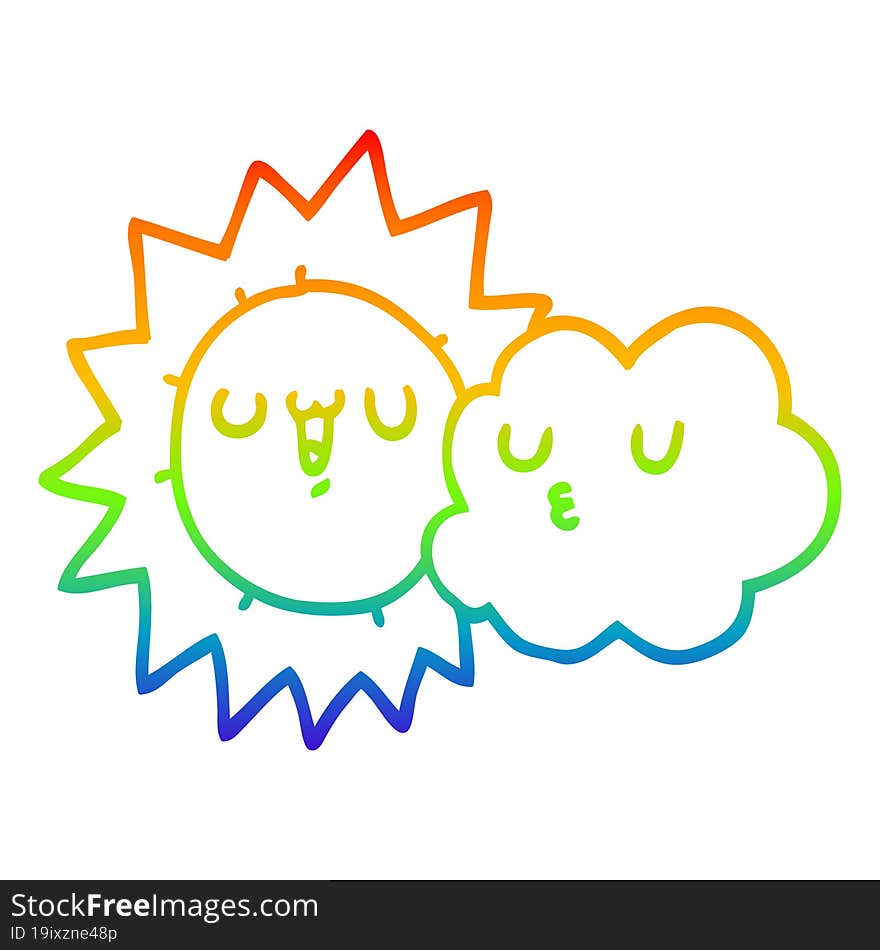 rainbow gradient line drawing cartoon sun and cloud