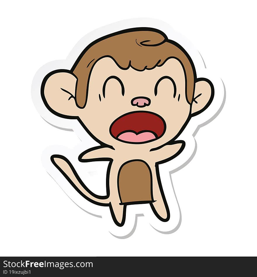 sticker of a shouting cartoon monkey