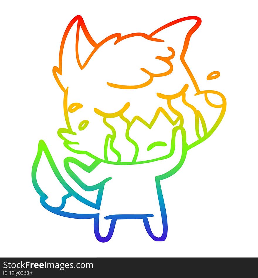 rainbow gradient line drawing crying fox cartoon