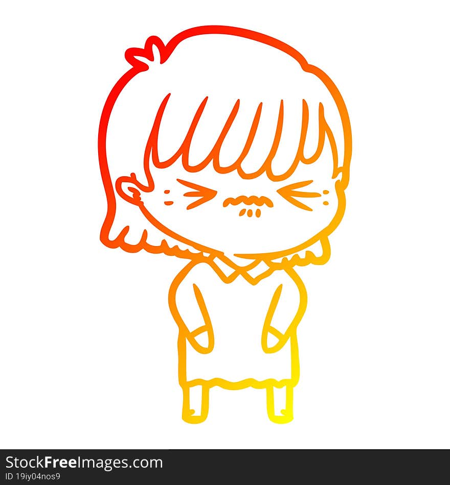 warm gradient line drawing annoyed cartoon girl