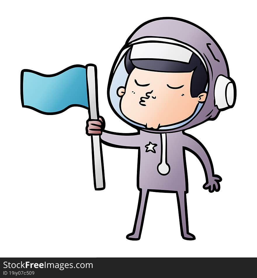 cartoon confident astronaut waving flag. cartoon confident astronaut waving flag