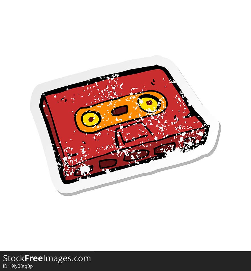 Retro Distressed Sticker Of A Cartoon Cassette Tape