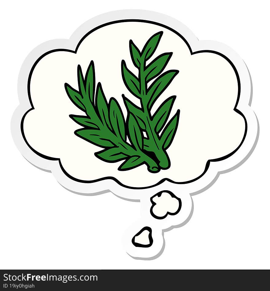 cartoon plant and thought bubble as a printed sticker