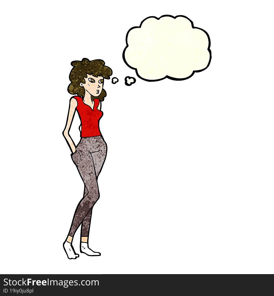 cartoon pretty woman  with thought bubble